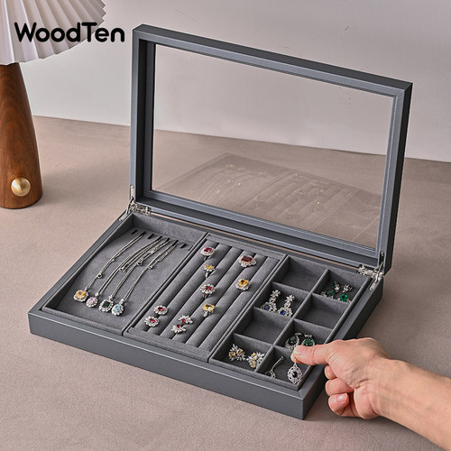 木世轻奢皮质首饰灰色亚克力项链