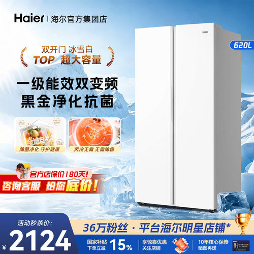 海尔冰箱620L双门对开门一级能效