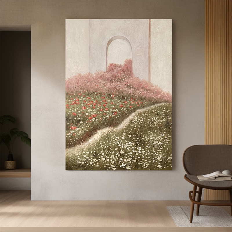 客厅沙发背景装饰画微喷艺术风景花卉晶瓷侘寂风挂画玄关过道壁画图片
