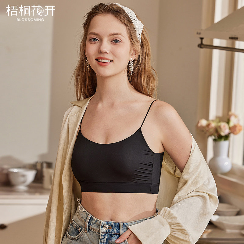 无钢圈光面抹胸薄杯U领短款背心图片