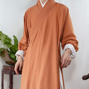 希雾国风 明制汉服天丝棉纯色透气夏款明初交领窄袖打褶长衫