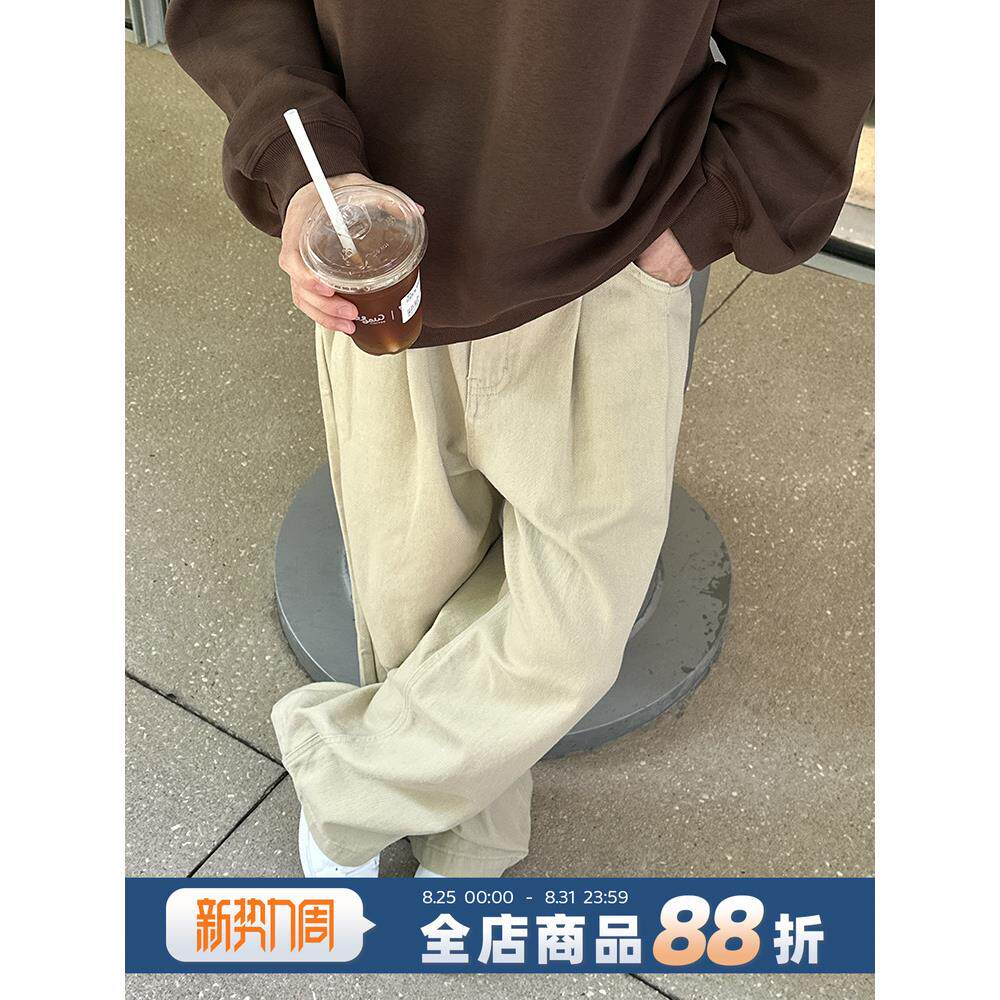 浅卡其纯色休闲裤2025春秋款男生宽松直筒长裤子日系秋季慵懒风