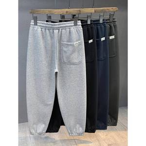 棉质百搭灰色纯色束脚卫裤男士2025休闲裤美式宽松春季运动长裤子