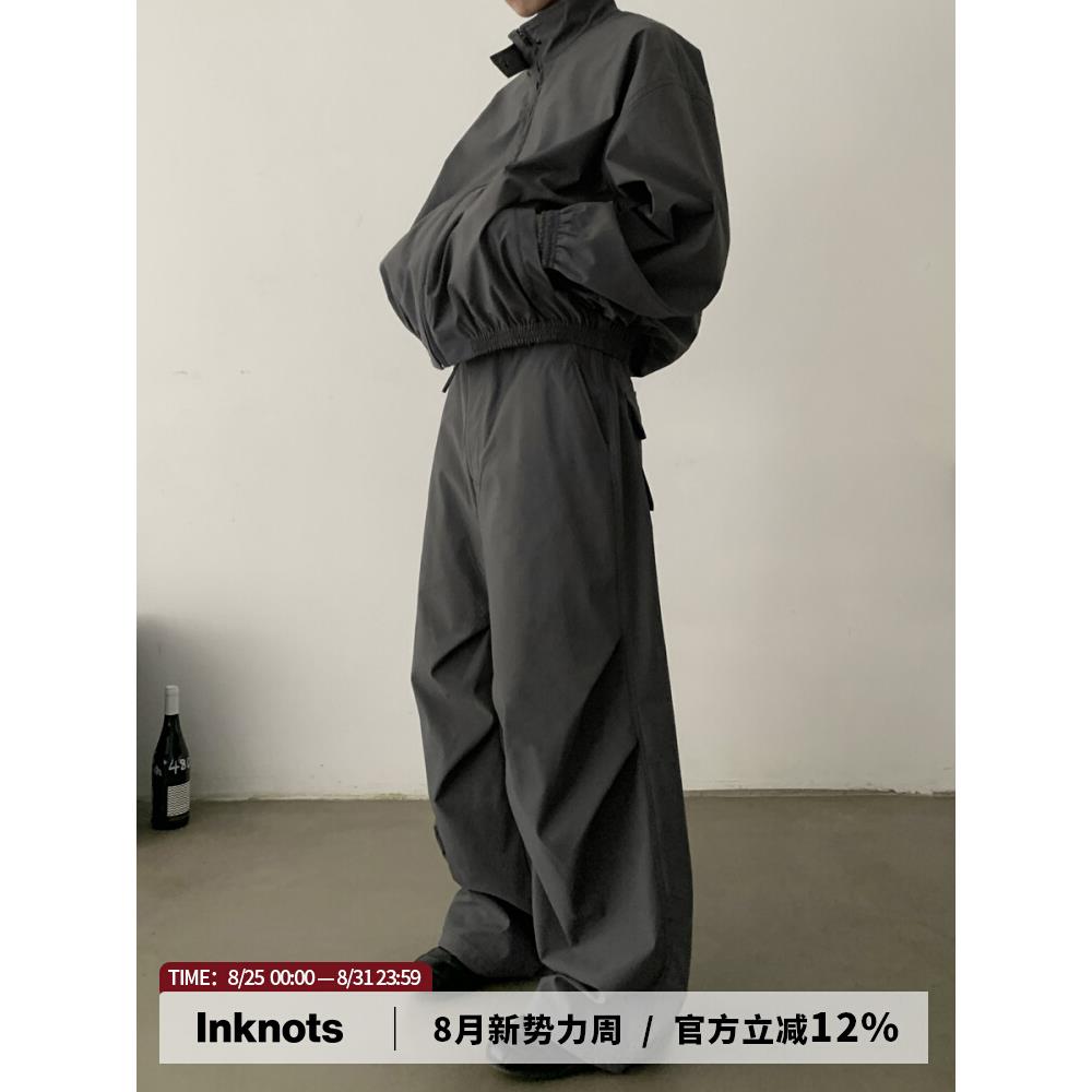 INKNOTS美式复古抗皱廓形伞兵裤男女宽松阔腿休闲机能风运动长裤 - 封面