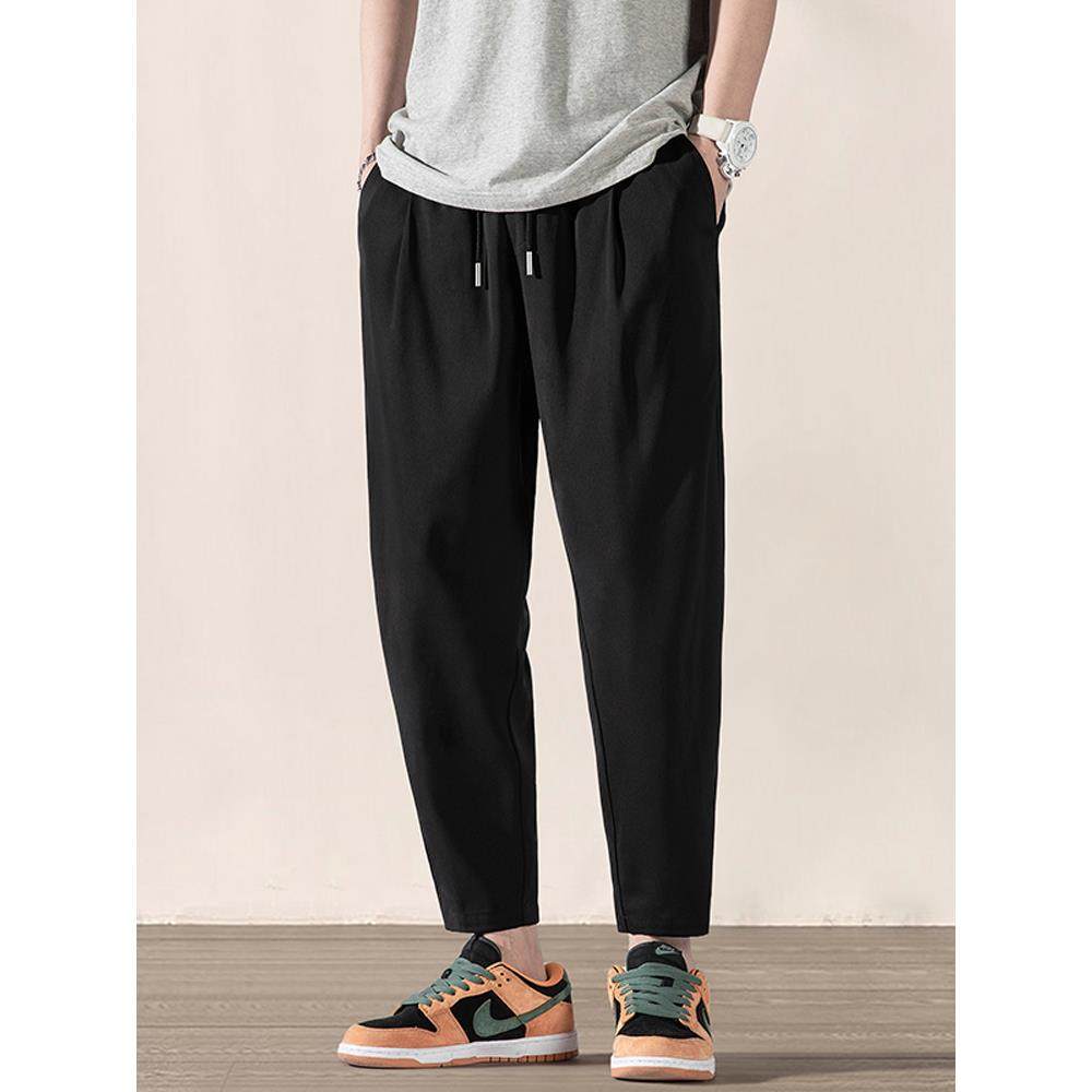 裤子男款休闲裤直筒秋季薄款冰丝速干垂感西装裤子宽松小脚九分裤