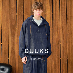 DUUKS天丝彷牛仔连帽运动衫男套装2026春秋季新款宽松休闲男装卫