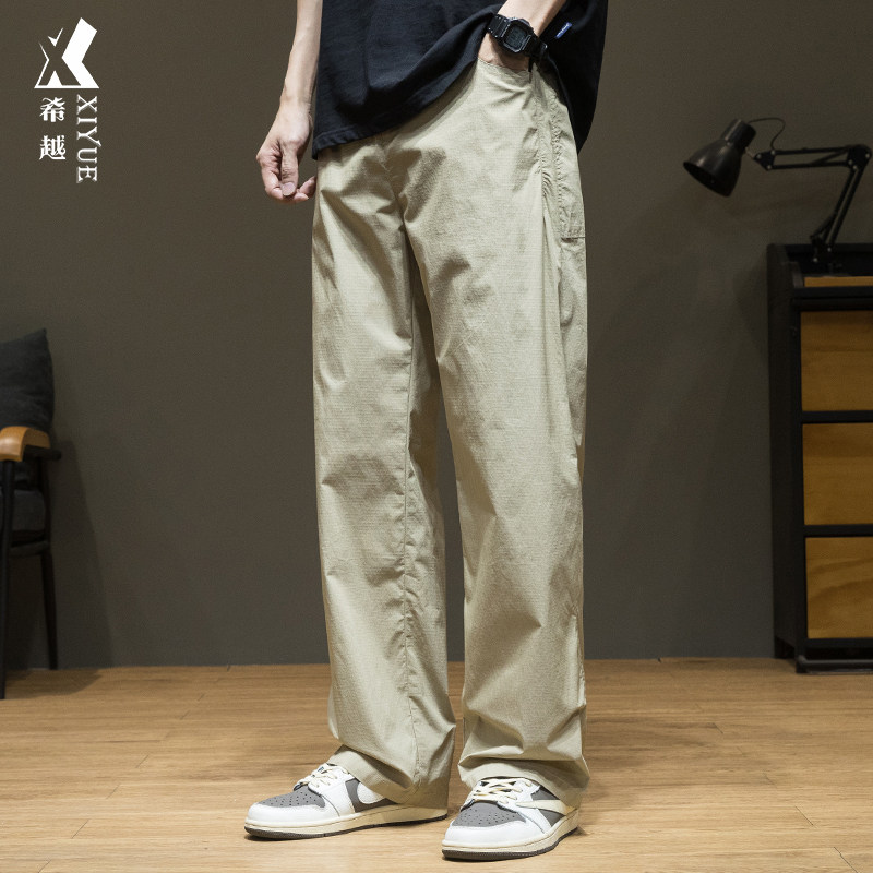 秋季新款卡其色伞兵裤男士春秋工装直筒裤男宽松大码休闲长裤子潮