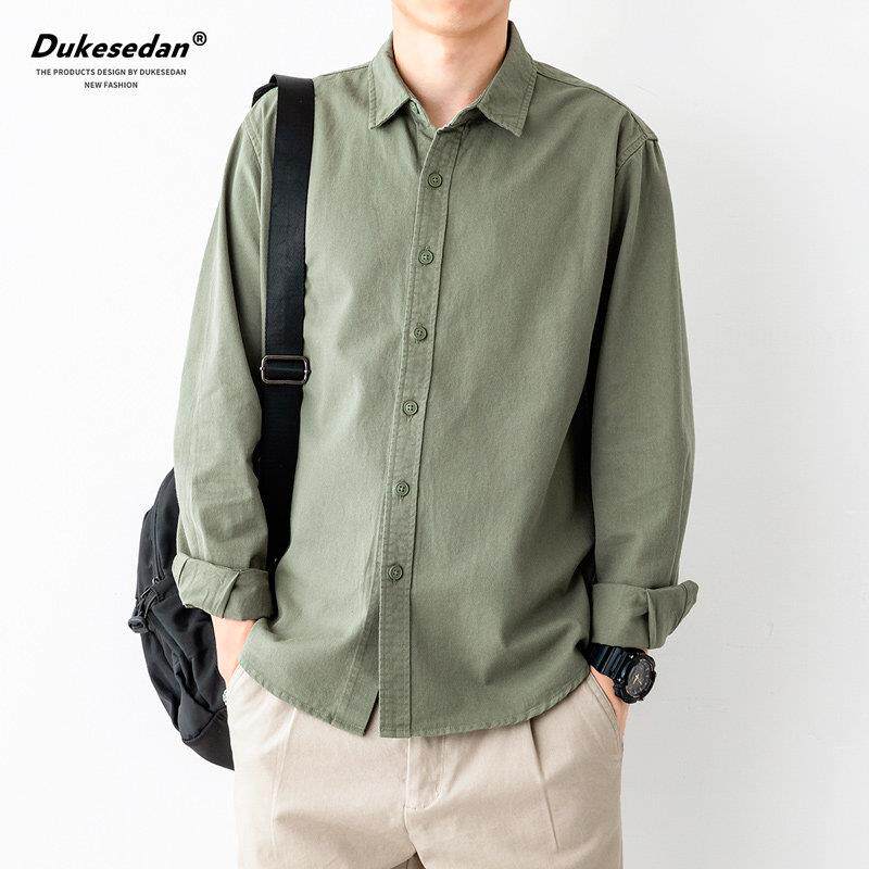 翻领衬衫男高级感穿搭长袖衬衫男士春夏季百搭纯棉宽松休闲 上衣