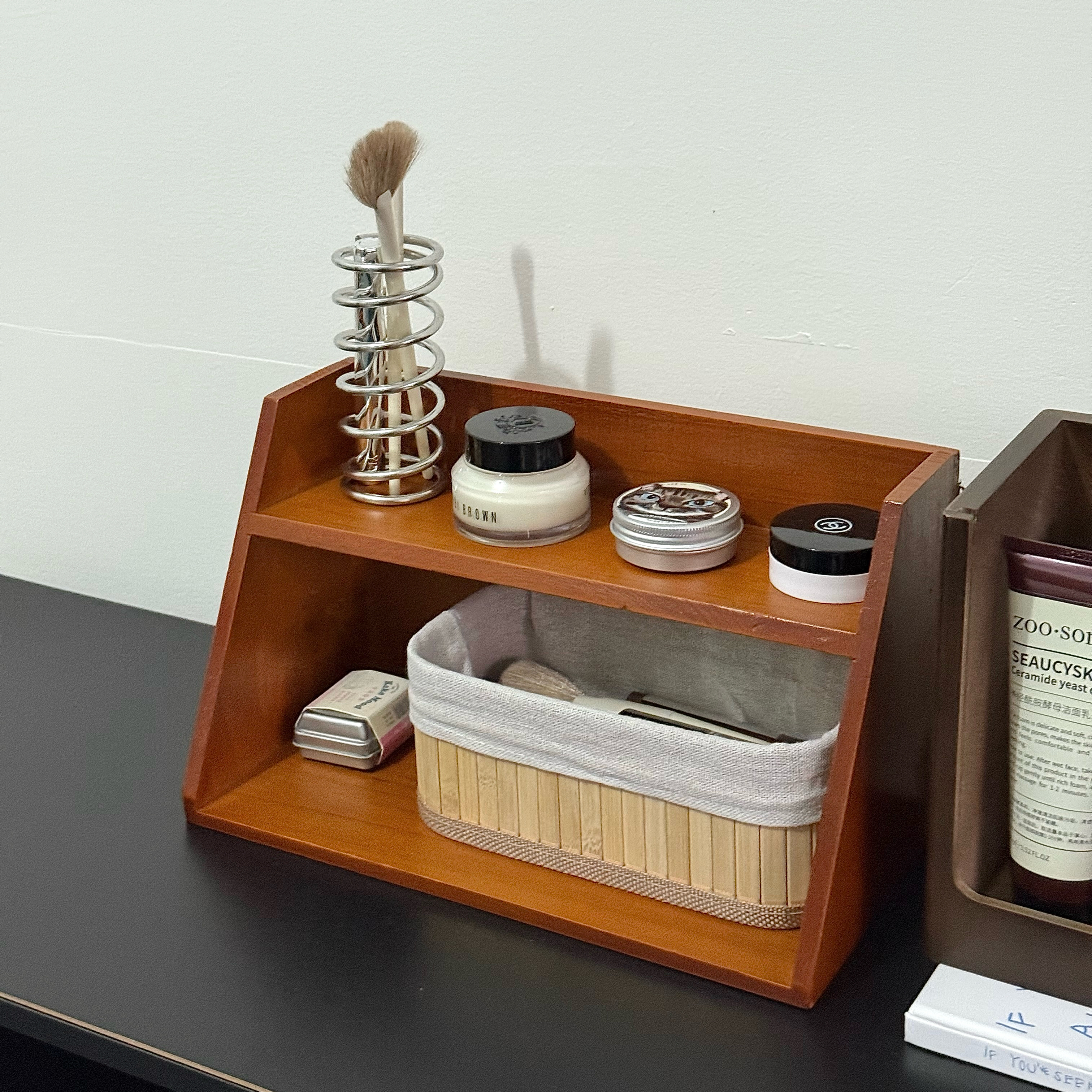 复古木质桌面收纳架高级感浴室置物架化妆品收纳护肤品整理架梳妆