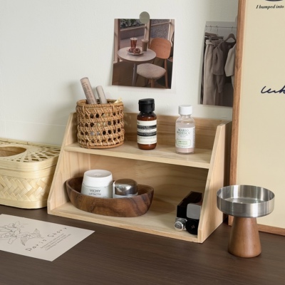 桌面置物架咖啡香水架收纳实木杯子收纳盒化妆品杯架子桌上整理架