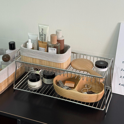 不锈钢置物架收纳架卫生间浴室洗漱台桌面多功能化妆品整理盒架子