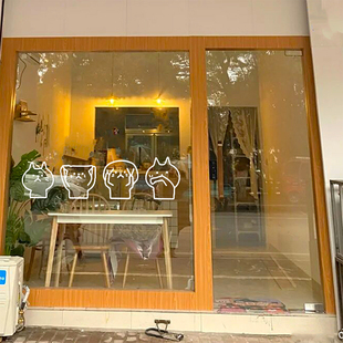 ins风可爱卡通猫咪餐厅宠物店奶茶店橱窗装饰厨房玻璃门防撞墙贴