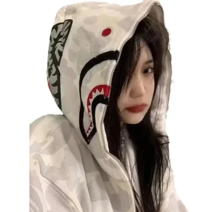 女外套潮牌薄款bf卫衣春秋季宽松ins日系慵懒风迷彩韩版鲨鱼古着