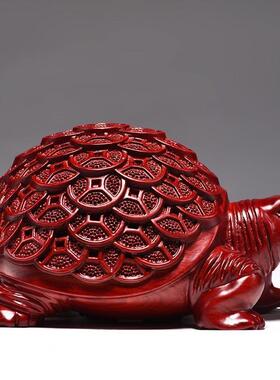红色木质八卦金钱龟摆件家居实木乌龟雕刻办公室客厅装饰桌面摆设