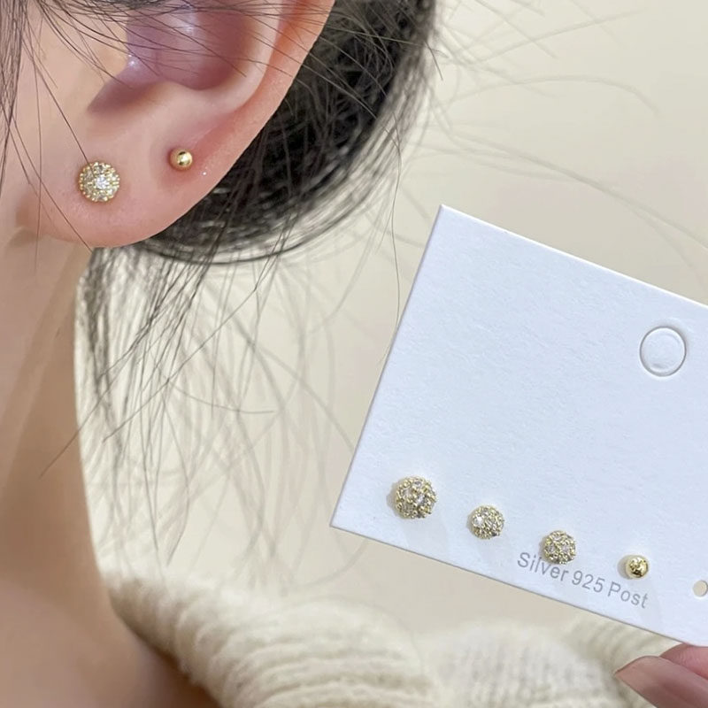 金色微镶钻球六件套耳钉