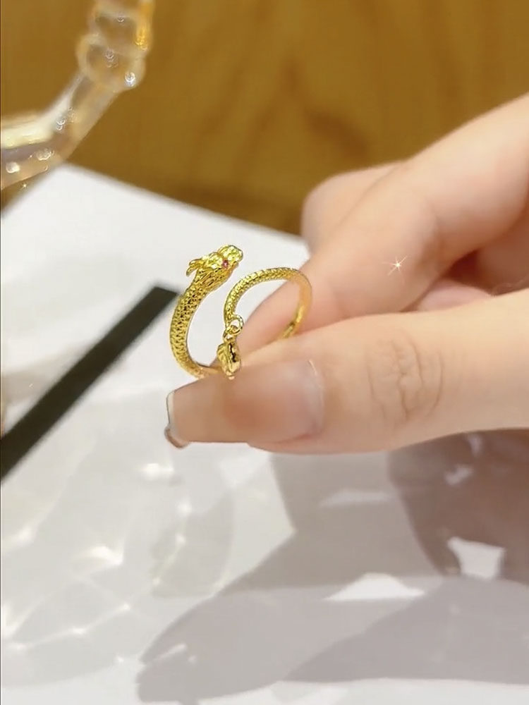 金色复古龙形双环戒指女