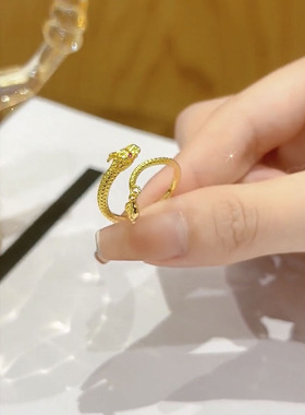 金色复古龙形双环戒指女