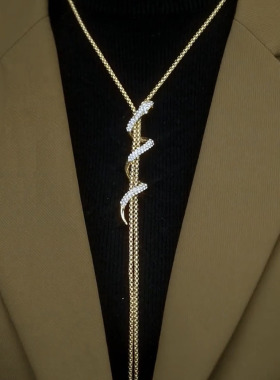 镶钻蛇形长款流苏毛衣链女