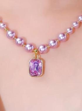 紫色小众设计时尚轻奢枫叶毛衣链