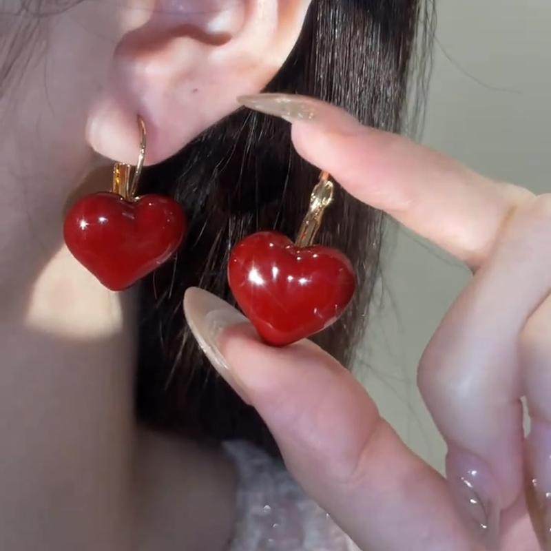 红色滴油爱心金色耳扣女2024年新款潮气质秋冬百搭高级感耳环耳饰,饰品/流行首饰/时尚饰品新,耳环,淘宝优惠券,粉丝福利购,淘宝优惠卷