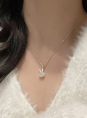 旋转锆石小兔子项链女