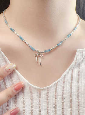 吊坠小众设计感气质蓝色珠子碎银