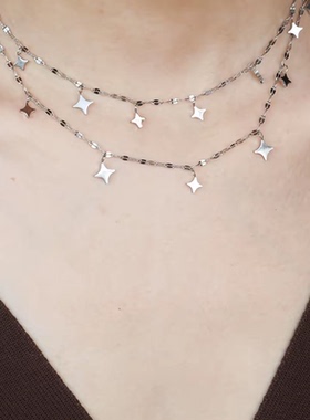银色星星亮片双层叠戴锁骨链女