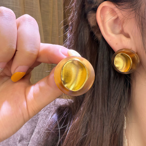 金属质感磨砂圆形耳钉女