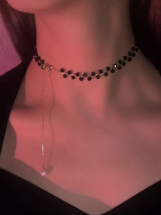 潮夏季 设计感2025年新款 轻奢气质锁骨链颈链 时尚 黑水晶项链女个性