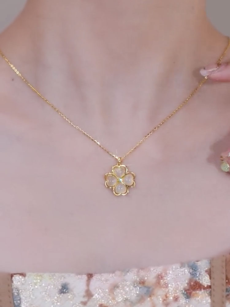 猫眼石设计感花朵项链女