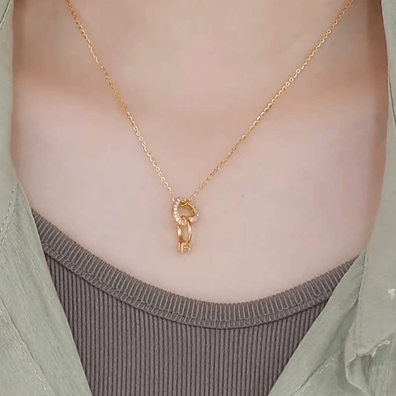 金色镶钻永结同心钛钢项链女