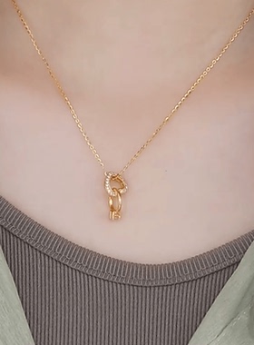 金色镶钻永结同心钛钢项链女