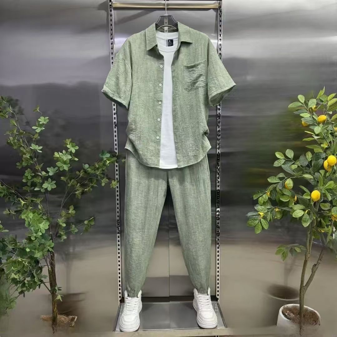 夏季男士休闲套装纯色