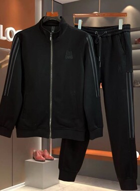 【现货】24666男士秋季新款休闲运动套装时尚潮流简约帅气立领男