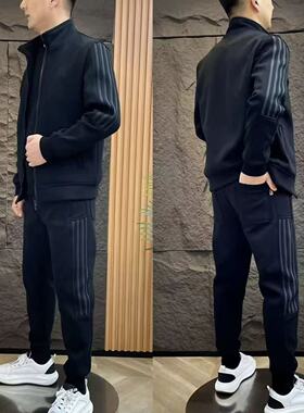 【现货】24666秋季休闲款男士套装立领运动纯色简约轻奢百搭舒适