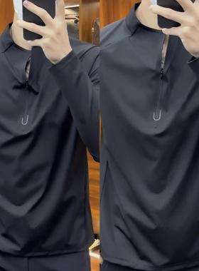 68096秋冬男士T恤卫衣新款潮流休闲修身百搭运动透气半拉链小衫