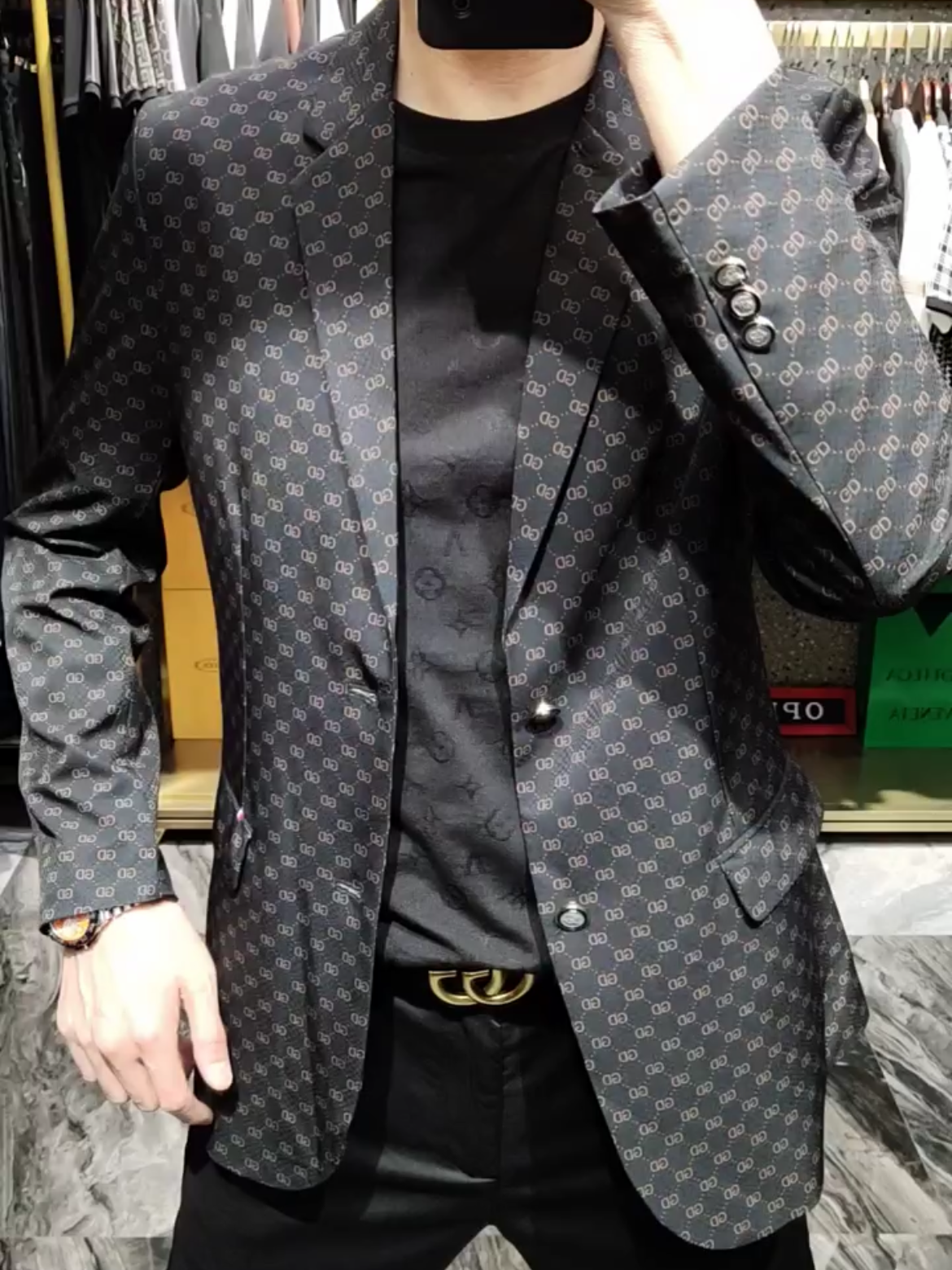 【现货】1325男士春夏薄款帅气西服百搭欧货花色修身商务时尚外套