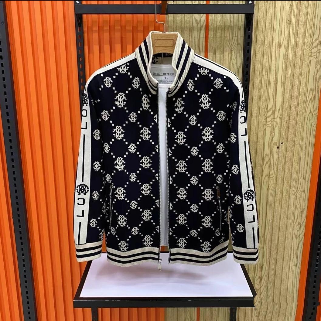 89068春秋季新款轻奢欧货立领提花针织外套男士修身休闲百搭显瘦