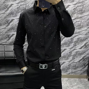 男士春季轻奢欧货男士衬衫高档时尚商务烫钻满天星长袖翻领衬衣
