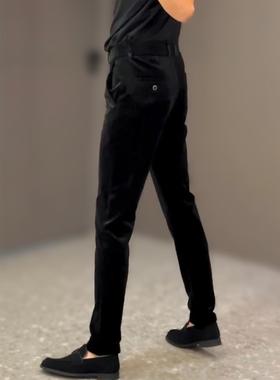 9718春季新款男士轻奢休闲裤时尚简约长裤欧货高档显瘦金丝绒男裤