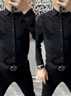 【现货】68032秋季新款男士衬衫烫钻高品质重工时尚休闲舒适百搭