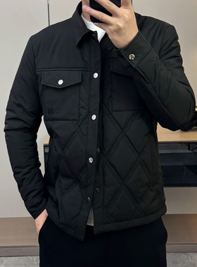 【现货】25327冬季新款薄棉男士翻领棉服潮流休闲纯色棉衣外套古