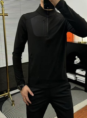 【现货】33632男士秋季爆款户外小衫商务纯色休闲时尚潮流长袖男