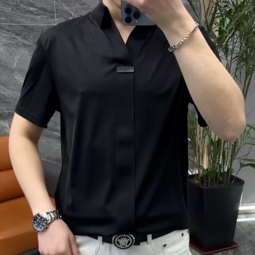 2025男士夏季黑色轻奢欧货翻领T恤衫百搭修身休闲POLO男半袖,男装,T恤,淘宝优惠券,粉丝福利购,淘宝优惠卷