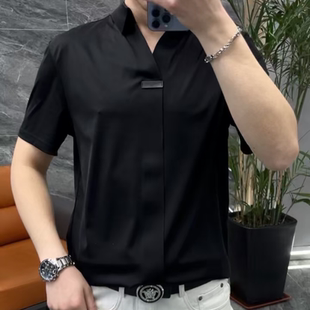 休闲POLO男半袖 2025男士 百搭修身 夏季 黑色轻奢欧货翻领T恤衫