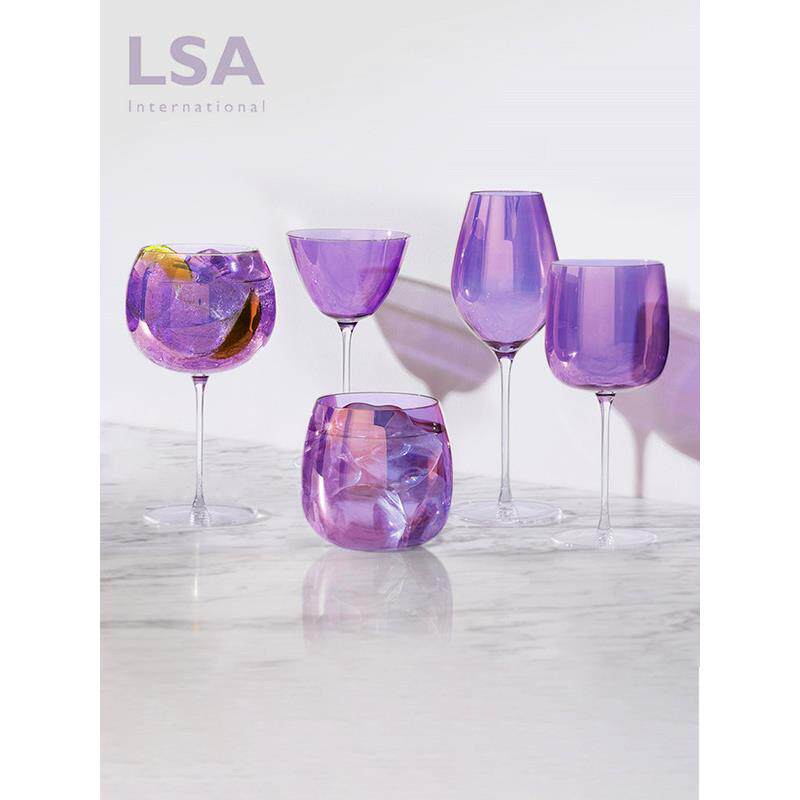 英国原装进口水晶紫色红酒杯水杯高脚玻璃葡萄酒杯香槟鸡尾酒套装