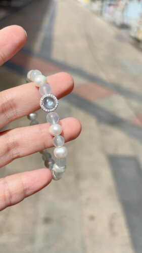天然海蓝宝淡水珍珠纯银手链
