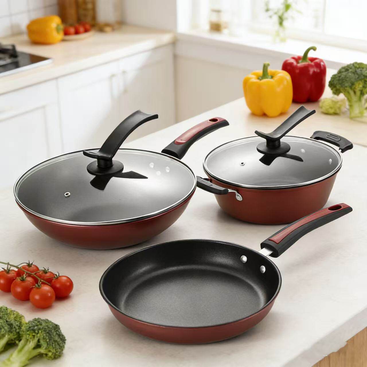 锅具厨具套装组合三件套炒锅高温无烟不粘锅套装锅家用礼品团购