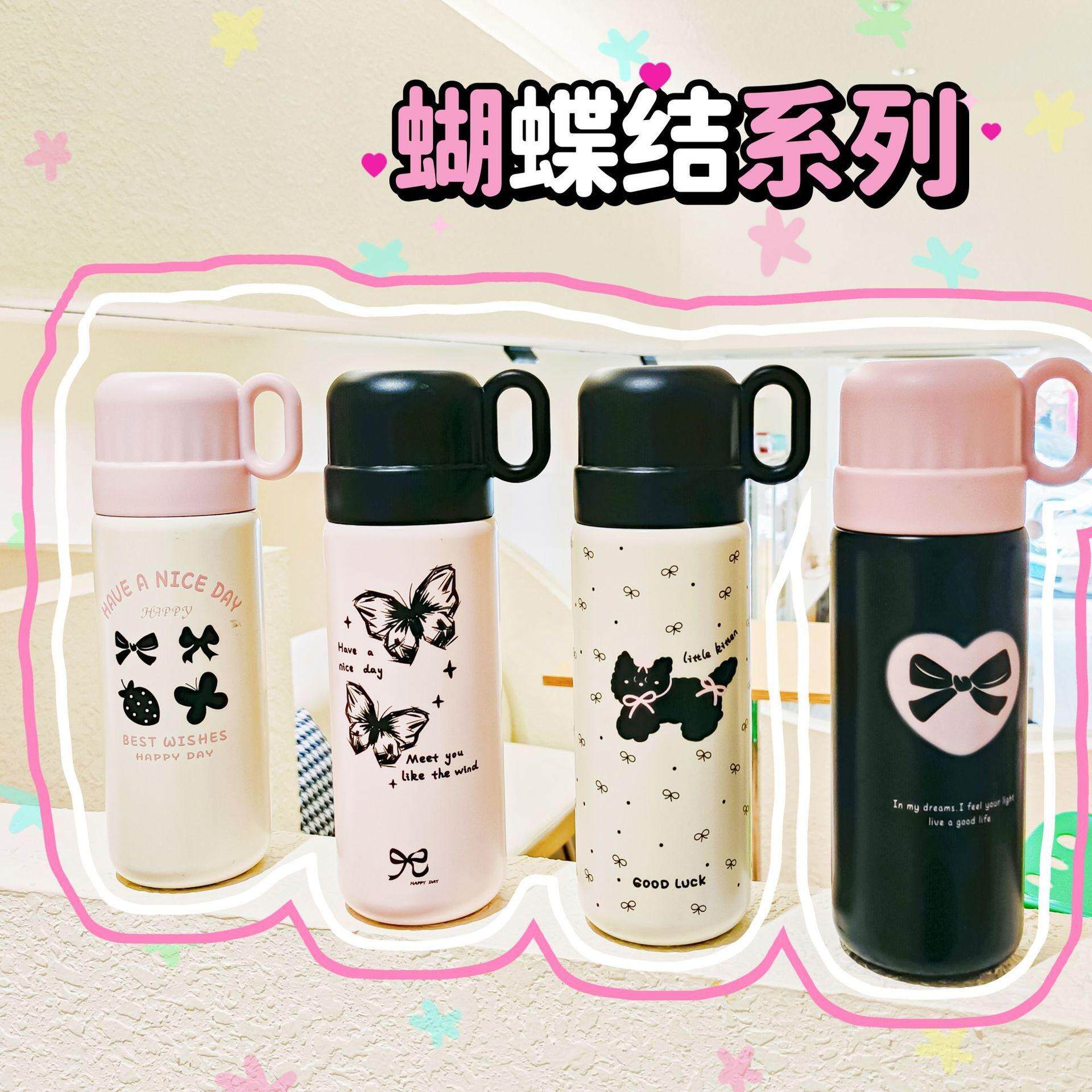 学生保温杯304不锈钢杯子女生高颜值便携小巧带吸管双饮水杯新款