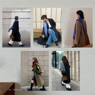 ins氛围感秋冬大衣服装店海报 韩风气质围巾穿搭背景墙装饰画拍照